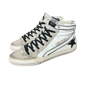 Golden Goose White and Black High-Tops with Star Detail